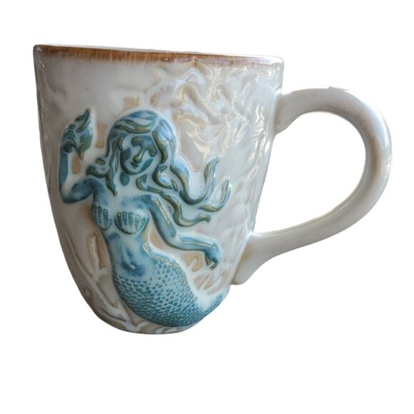 Cracker Barrel 3-D Dimensional Mermaid Textured Coffee Mug Sea Ocean Mythical - Picture 1 of 4